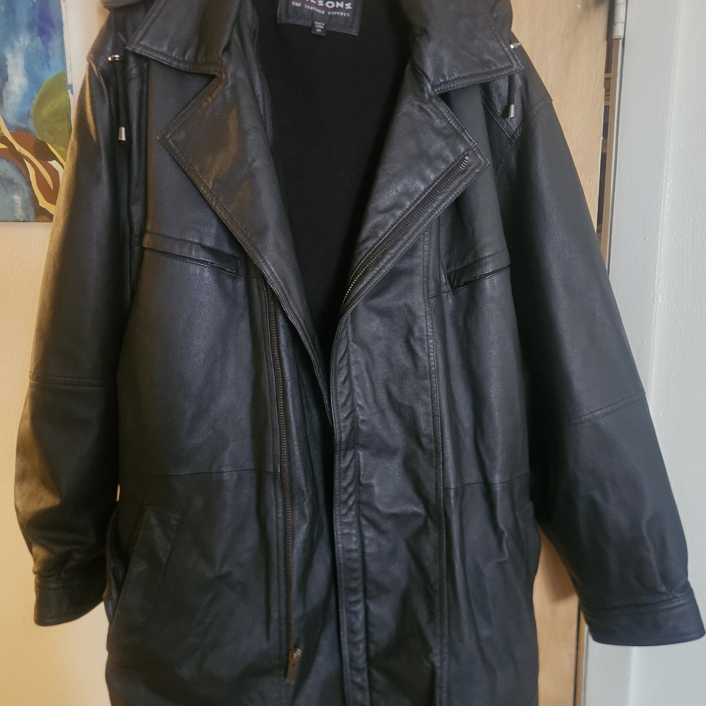 Wilsons Leather Black Hooded Trench Coat
